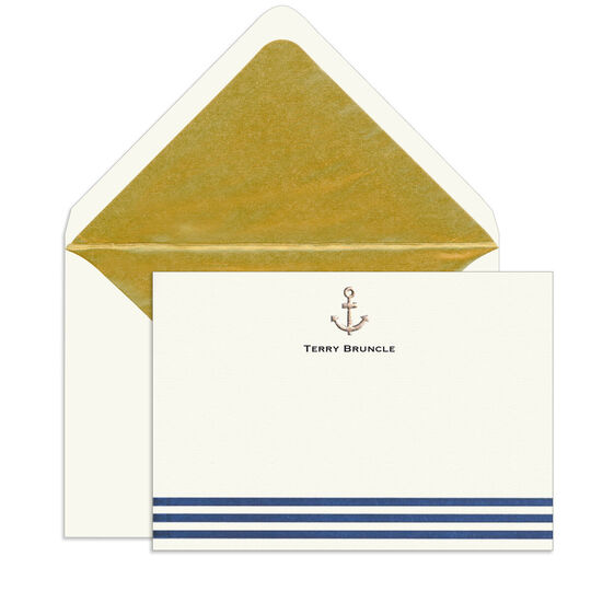 Golden Anchor Engraved Motif Flat Note Cards